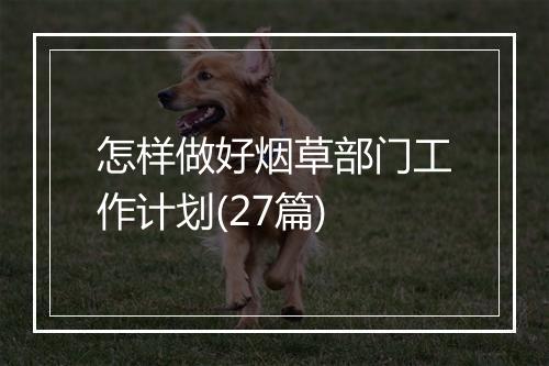 怎样做好烟草部门工作计划(27篇)