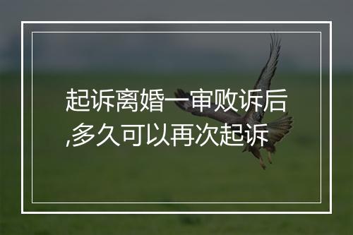 起诉离婚一审败诉后,多久可以再次起诉