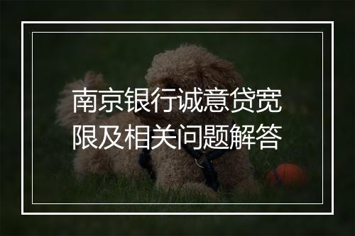 南京银行诚意贷宽限及相关问题解答