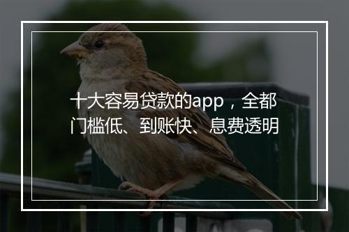 十大容易贷款的app，全都门槛低、到账快、息费透明
