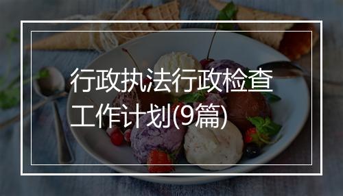 行政执法行政检查工作计划(9篇)