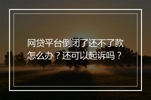 网贷平台倒闭了还不了款怎么办？还可以起诉吗？
