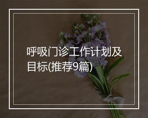 呼吸门诊工作计划及目标(推荐9篇)