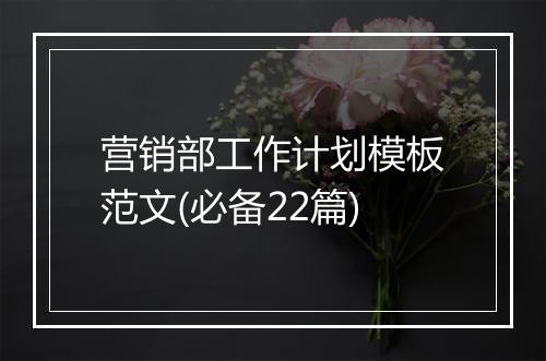 营销部工作计划模板范文(必备22篇)