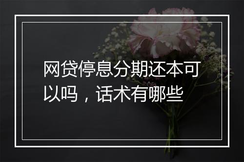 网贷停息分期还本可以吗，话术有哪些