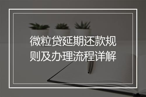 微粒贷延期还款规则及办理流程详解