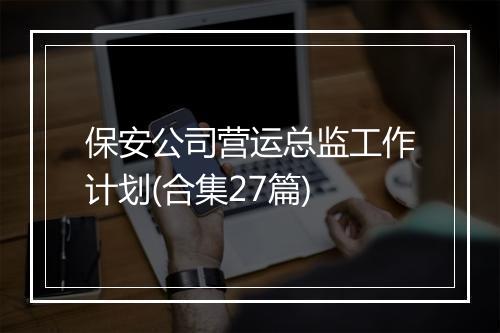 保安公司营运总监工作计划(合集27篇)