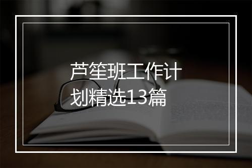 芦笙班工作计划精选13篇