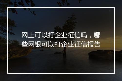 网上可以打企业征信吗，哪些网银可以打企业征信报告