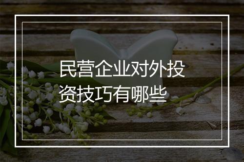 民营企业对外投资技巧有哪些