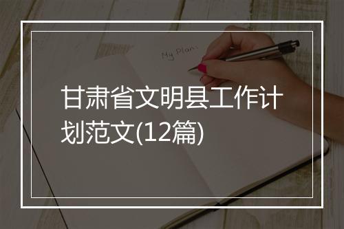 甘肃省文明县工作计划范文(12篇)