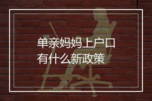 单亲妈妈上户口有什么新政策
