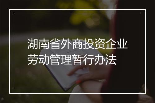 湖南省外商投资企业劳动管理暂行办法