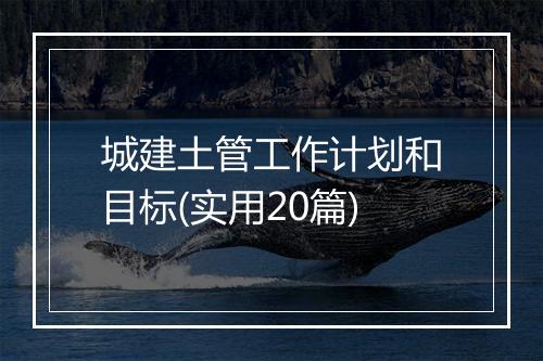 城建土管工作计划和目标(实用20篇)