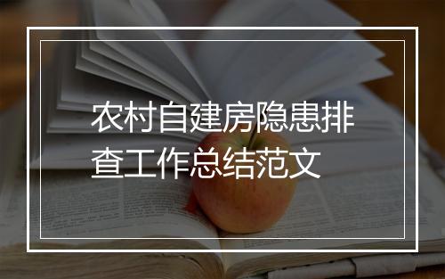 农村自建房隐患排查工作总结范文