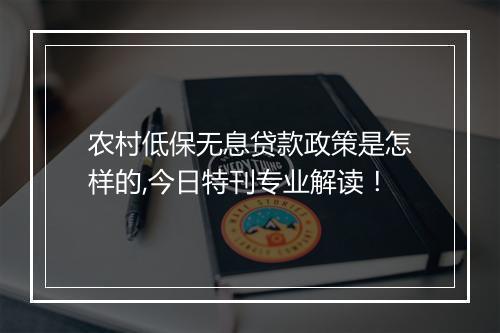 农村低保无息贷款政策是怎样的,今日特刊专业解读！