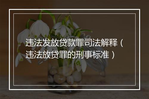 违法发放贷款罪司法解释（违法放贷罪的刑事标准）