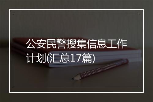 公安民警搜集信息工作计划(汇总17篇)
