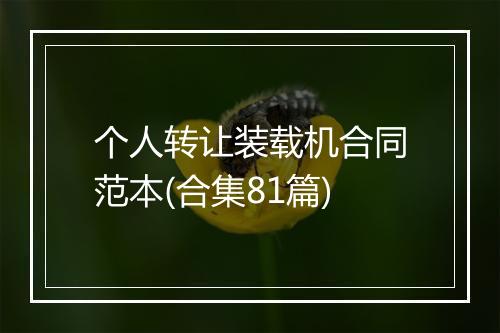 个人转让装载机合同范本(合集81篇)