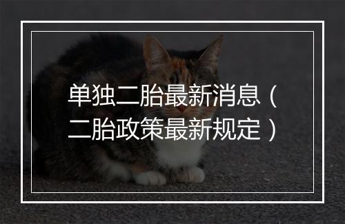 单独二胎最新消息（二胎政策最新规定）