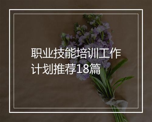职业技能培训工作计划推荐18篇