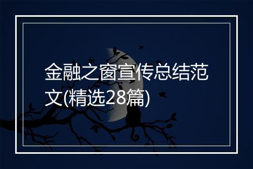 金融之窗宣传总结范文(精选28篇)