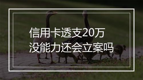 信用卡透支20万没能力还会立案吗