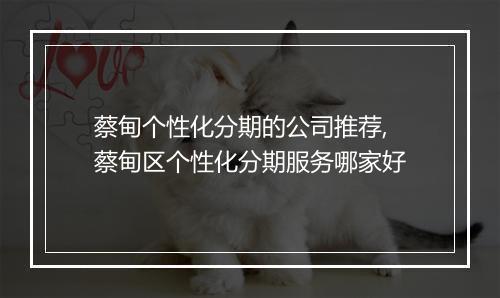 蔡甸个性化分期的公司推荐,蔡甸区个性化分期服务哪家好