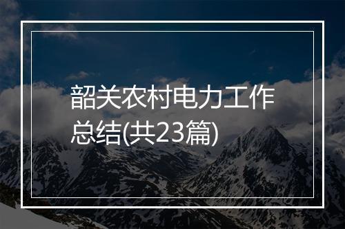 韶关农村电力工作总结(共23篇)
