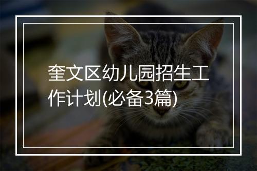 奎文区幼儿园招生工作计划(必备3篇)