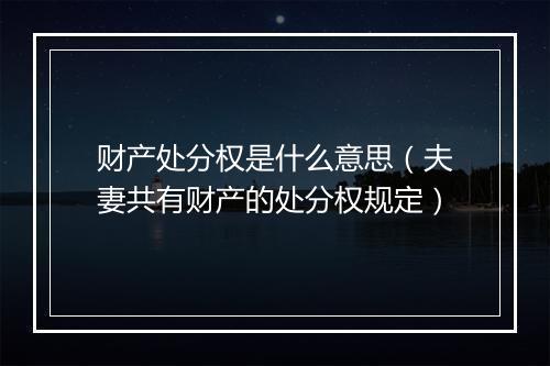 财产处分权是什么意思（夫妻共有财产的处分权规定）
