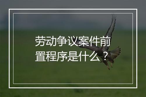 劳动争议案件前置程序是什么？