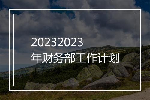 20232023年财务部工作计划