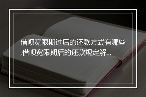 借呗宽限期过后的还款方式有哪些,借呗宽限期后的还款规定解析