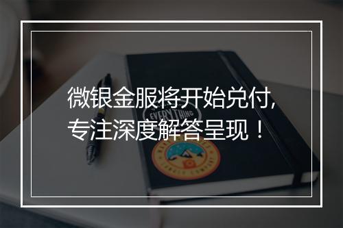 微银金服将开始兑付,专注深度解答呈现！