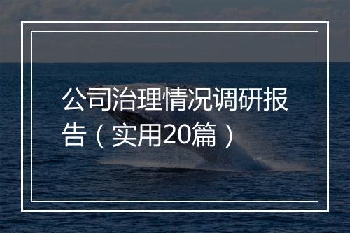公司治理情况调研报告（实用20篇）