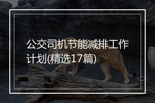 公交司机节能减排工作计划(精选17篇)
