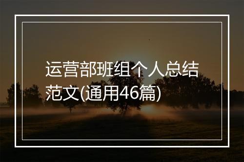 运营部班组个人总结范文(通用46篇)