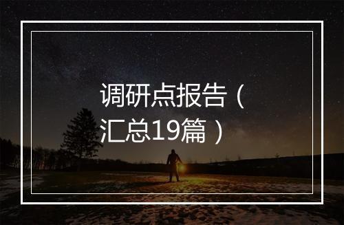 调研点报告（汇总19篇）
