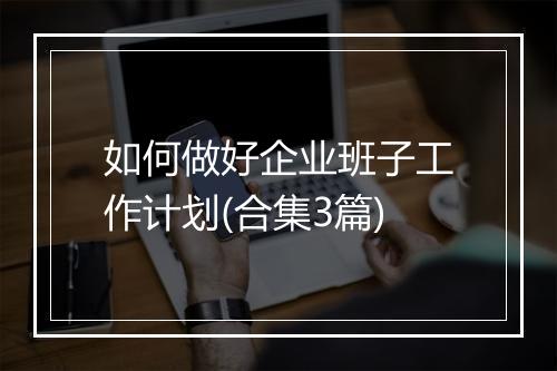 如何做好企业班子工作计划(合集3篇)