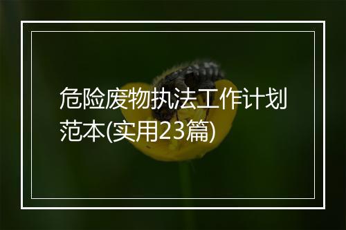 危险废物执法工作计划范本(实用23篇)