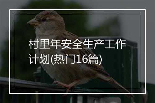 村里年安全生产工作计划(热门16篇)