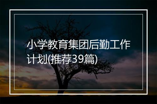 小学教育集团后勤工作计划(推荐39篇)