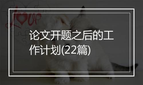 论文开题之后的工作计划(22篇)