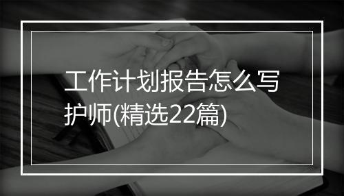 工作计划报告怎么写护师(精选22篇)