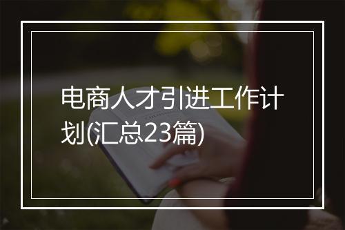 电商人才引进工作计划(汇总23篇)