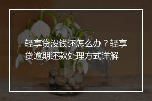 轻享贷没钱还怎么办？轻享贷逾期还款处理方式详解