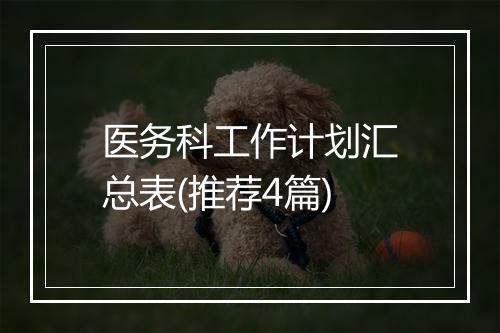 医务科工作计划汇总表(推荐4篇)