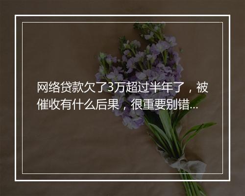网络贷款欠了3万超过半年了，被催收有什么后果，很重要别错过！