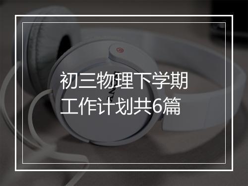 初三物理下学期工作计划共6篇